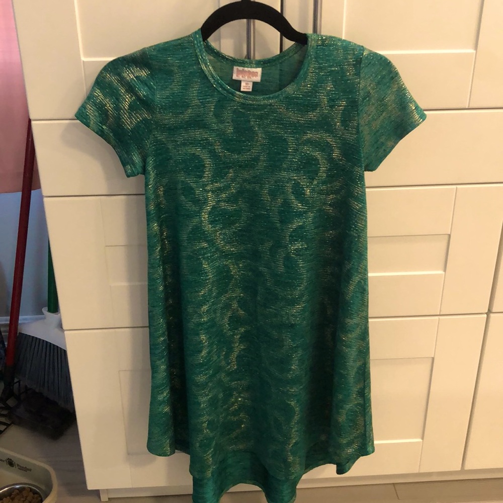 Girls LuLaRoe Scarlett Dress Green and gold size 10
